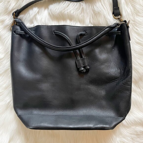 Madewell Black Lafayette Leather Bucket Drawstring Crossbody Purse Bag - Picture 2 of 10
